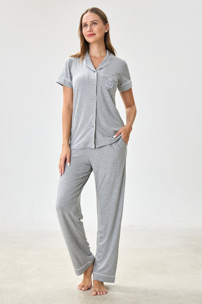 Gray Heather Bamboo Silk™ Pajama Set – Short Sleeve & Pants