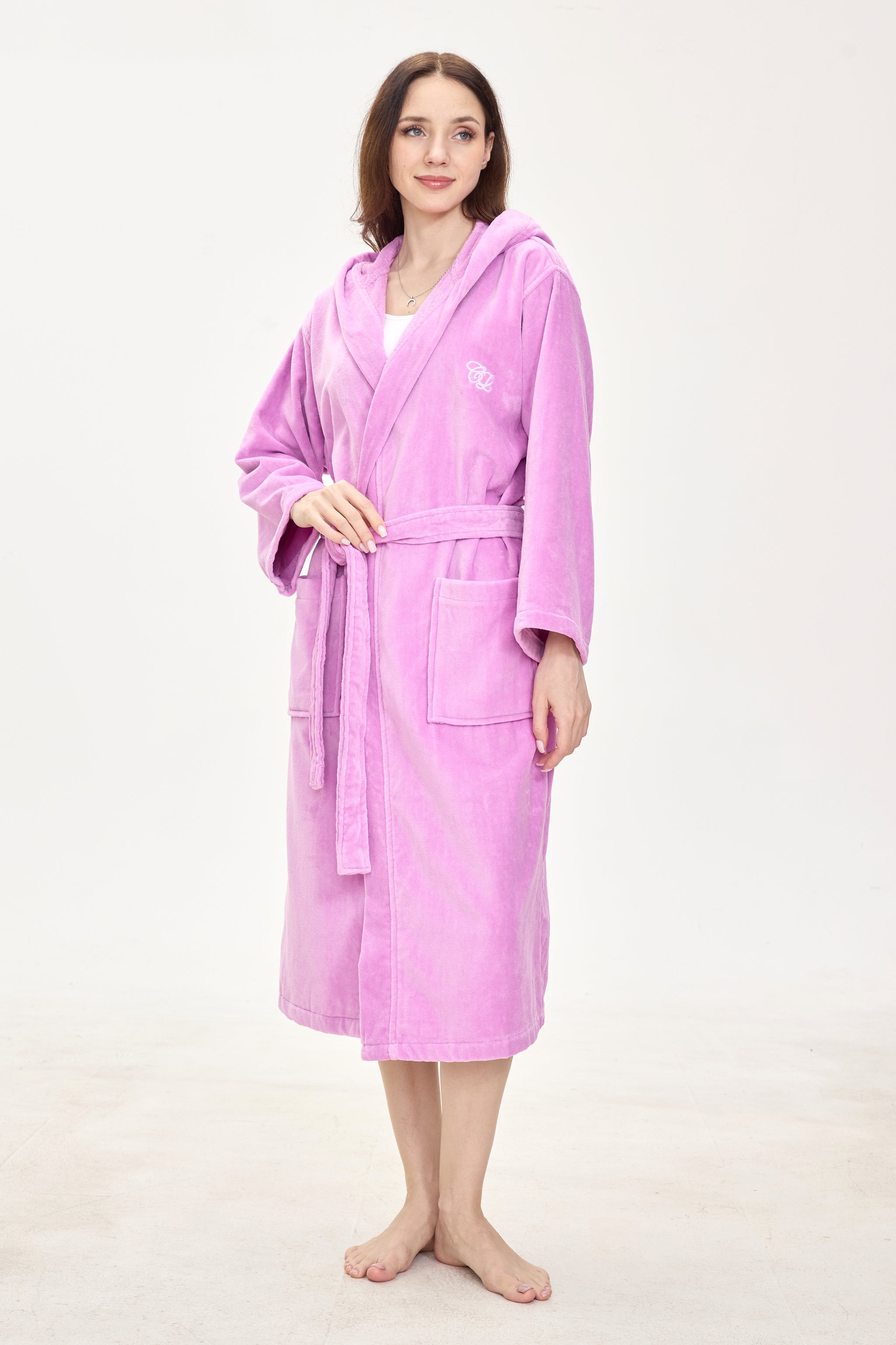 Fuchsia Rose Hooded Turkish Cotton Spa Bathrobe - Crescentt