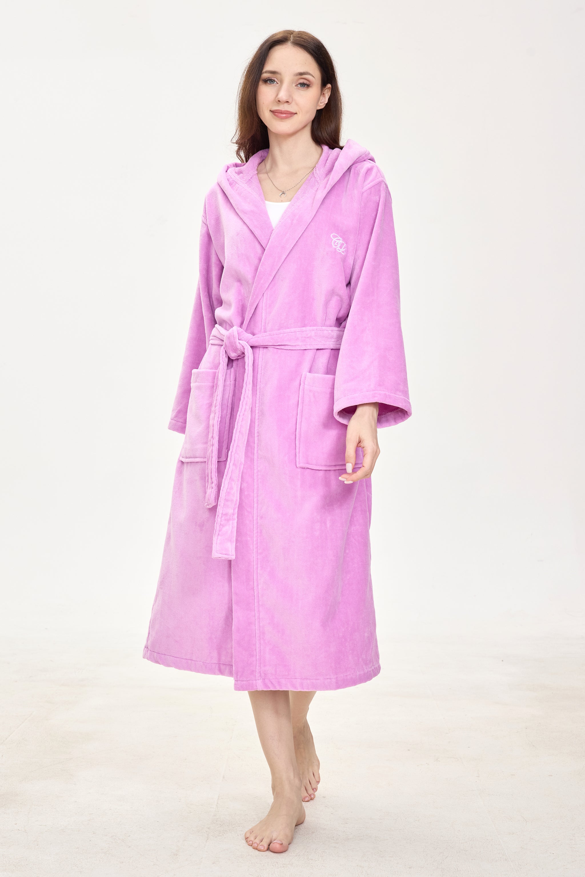 Fuchsia Rose Hooded Turkish Cotton Spa Bathrobe - Crescentt