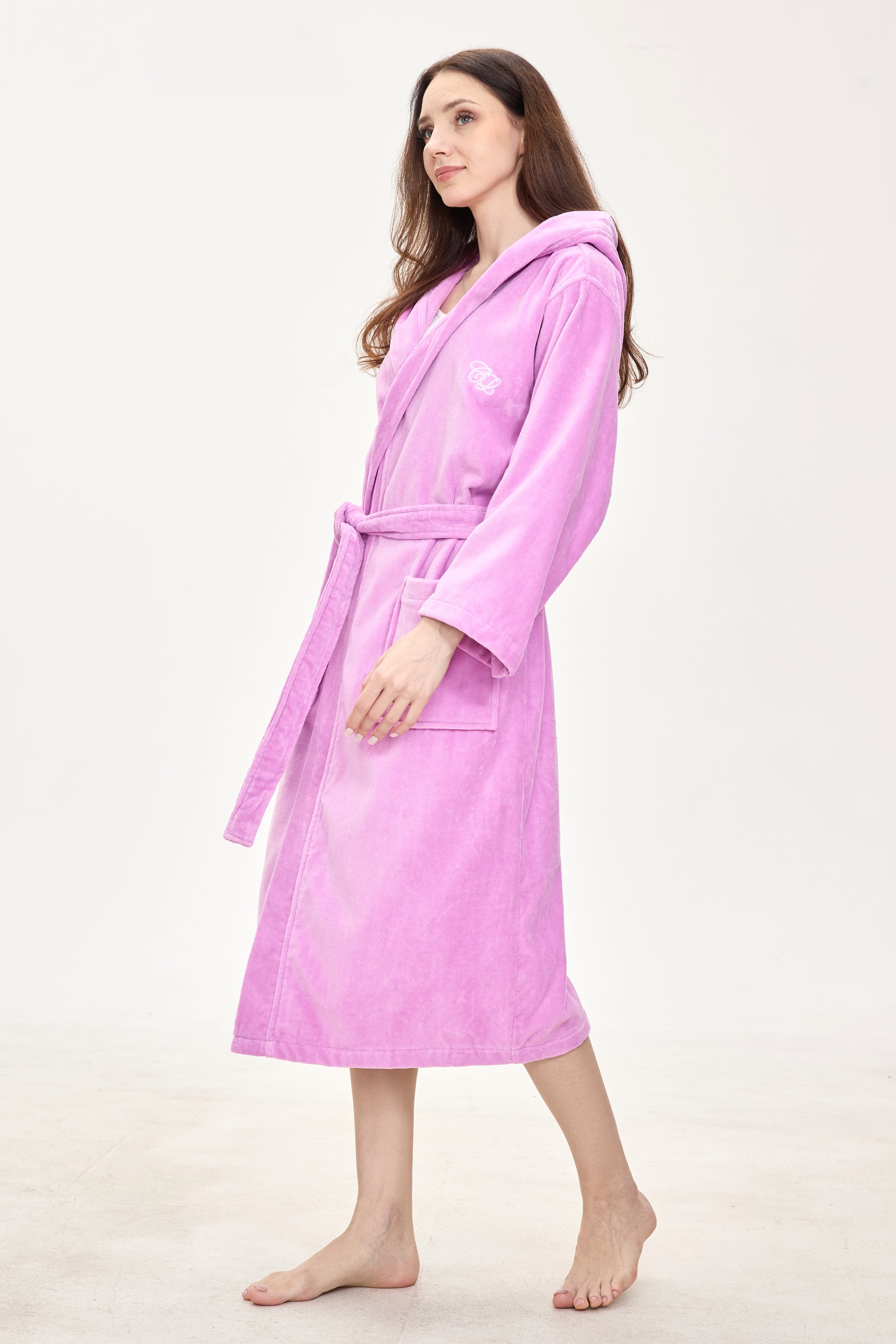 Fuchsia Rose Hooded Turkish Cotton Spa Bathrobe - Crescentt