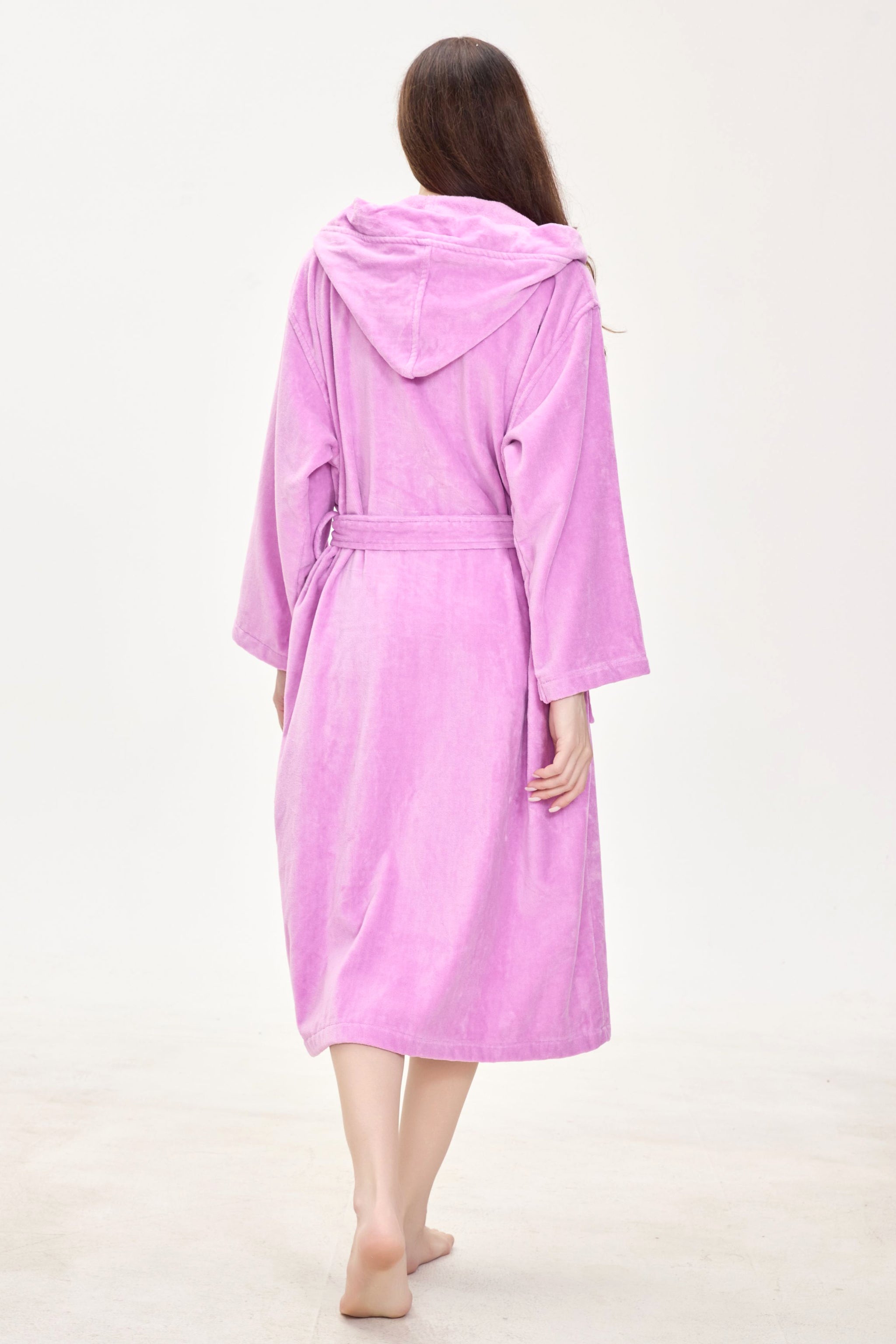Fuchsia Rose Hooded Turkish Cotton Spa Bathrobe - Crescentt