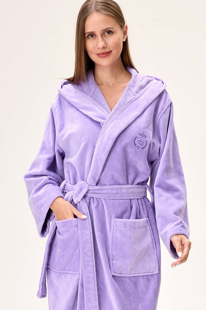 Amethyst Bloom Hooded Turkish Cotton Spa Bathrobe