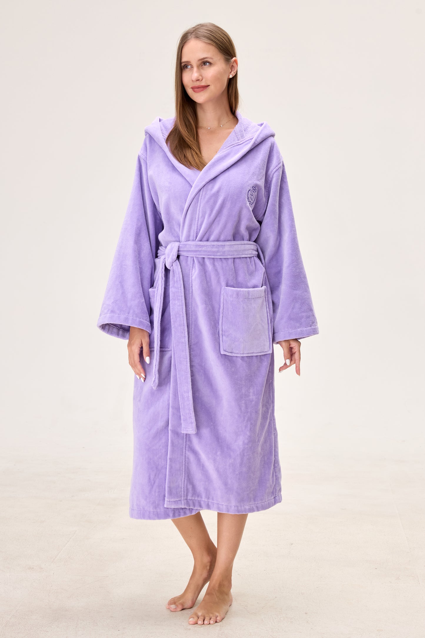 Amethyst Bloom Hooded Turkish Cotton Spa Bathrobe