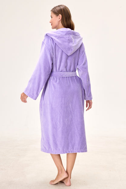 Amethyst Bloom Hooded Turkish Cotton Spa Bathrobe