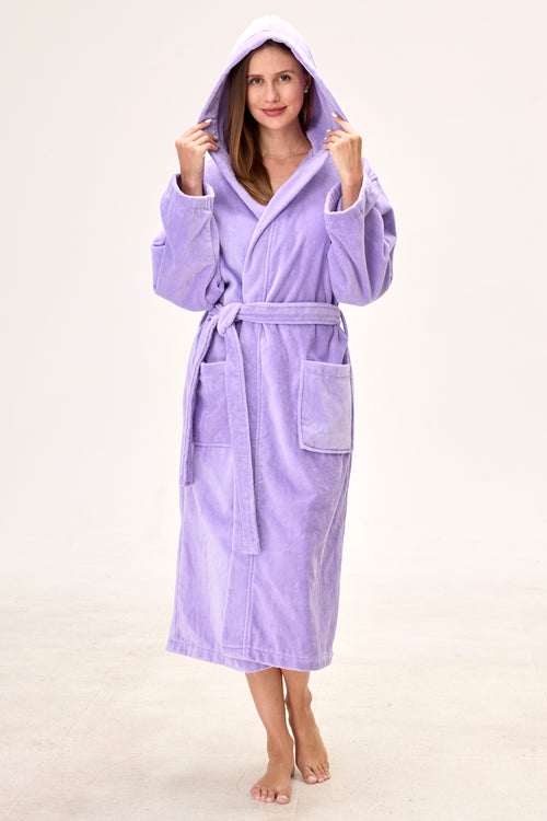 Amethyst Bloom Hooded Turkish Cotton Spa Bathrobe
