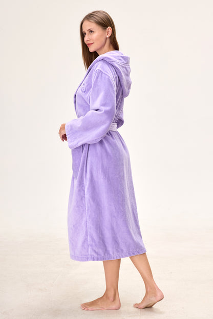 Amethyst Bloom Hooded Turkish Cotton Spa Bathrobe