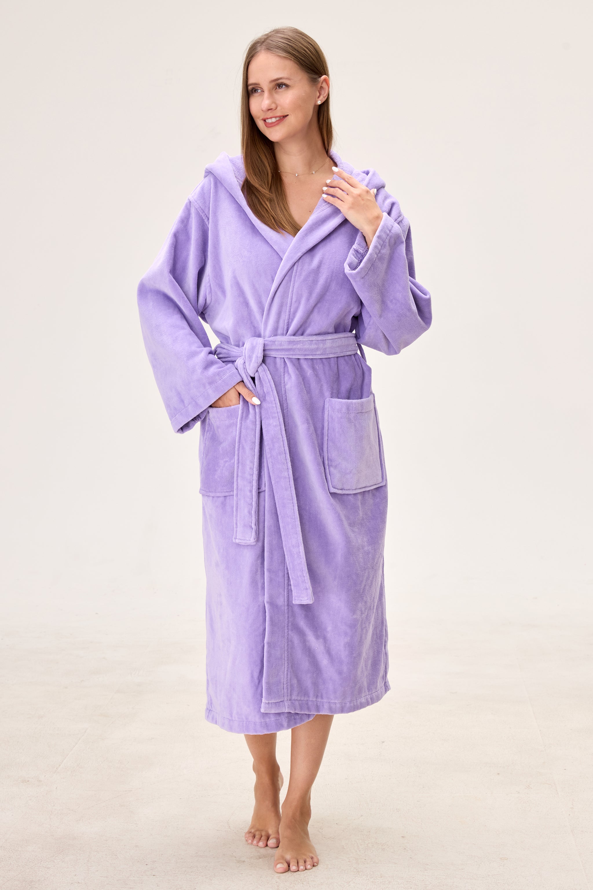 Velvetica™ Turkish Cotton Spa Bathrobe – Lavender Hooded
