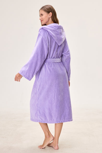 Lavender Hooded Turkish Cotton Spa Bathrobe
