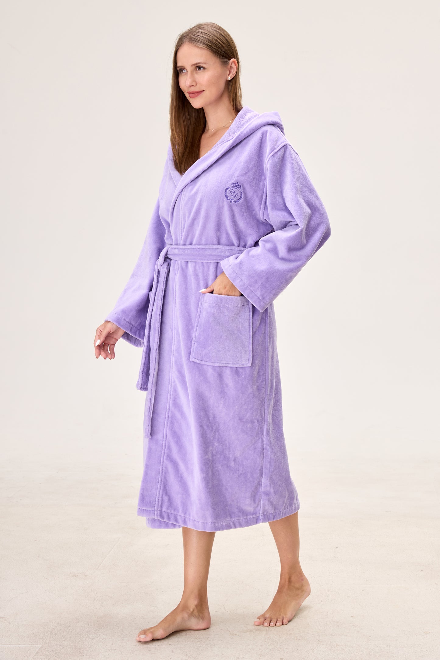 Lavender Hooded Turkish Cotton Spa Bathrobe