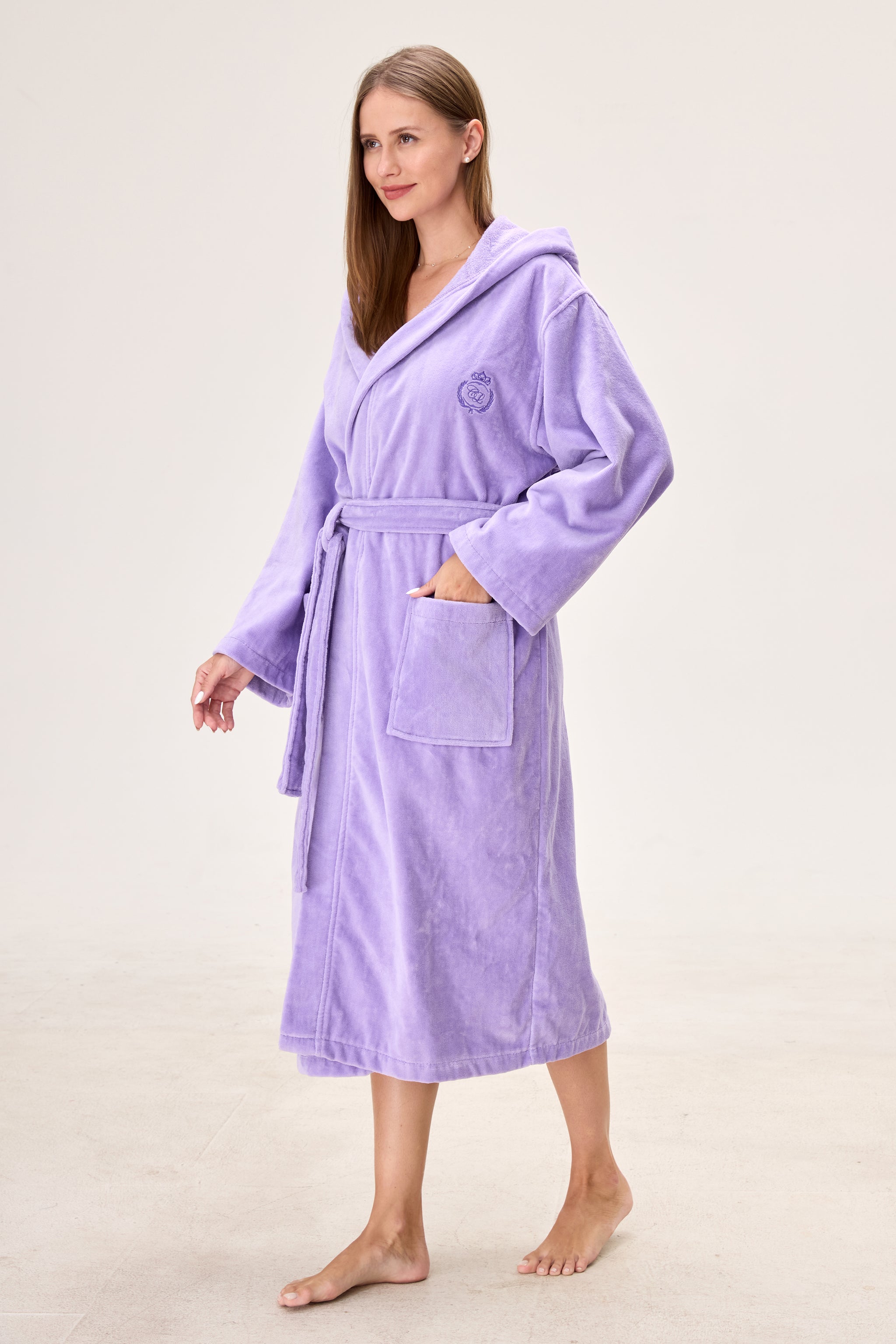 Velvetica™ Turkish Cotton Spa Bathrobe – Lavender Hooded