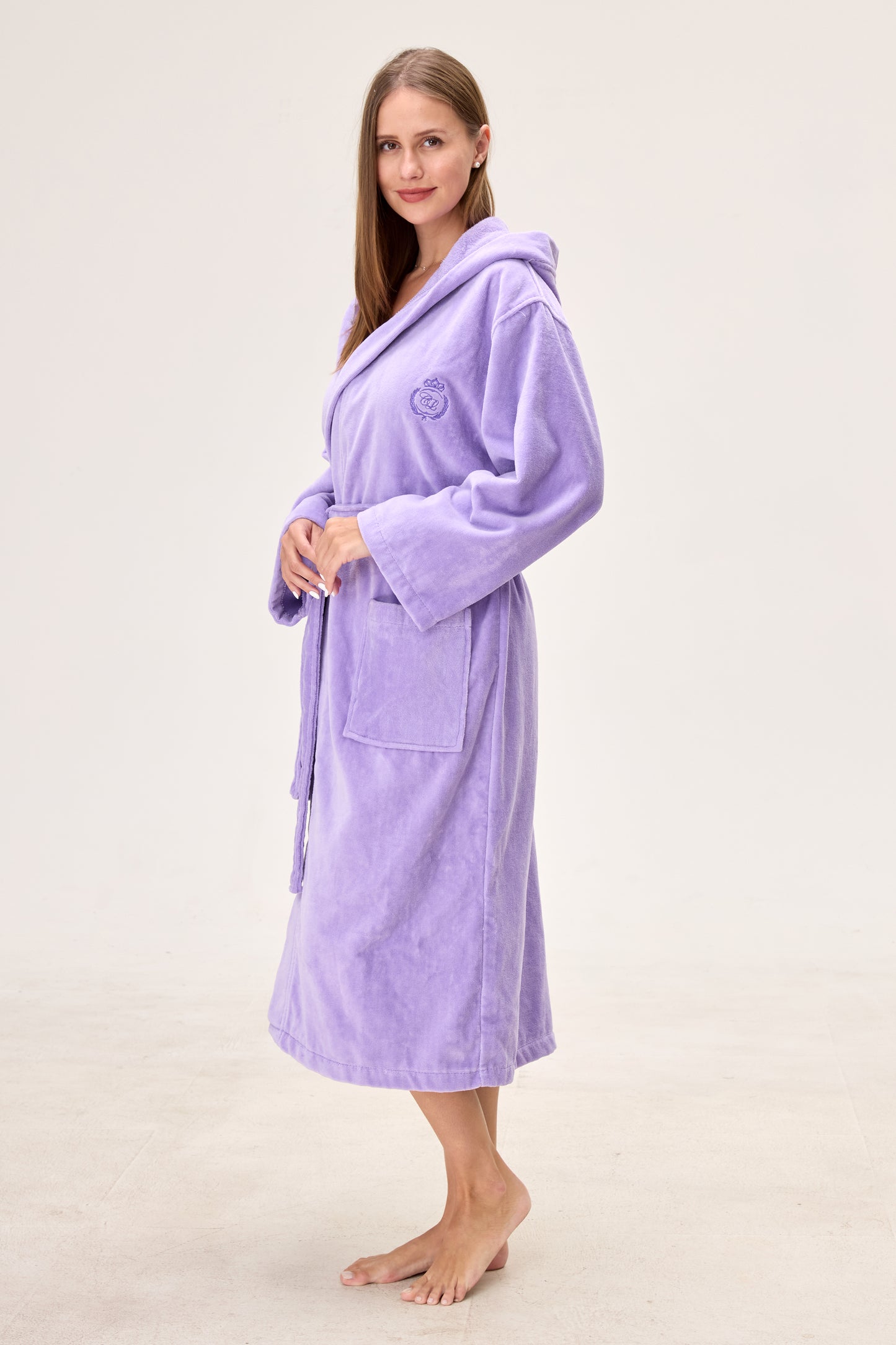 Lavender Hooded Turkish Cotton Spa Bathrobe