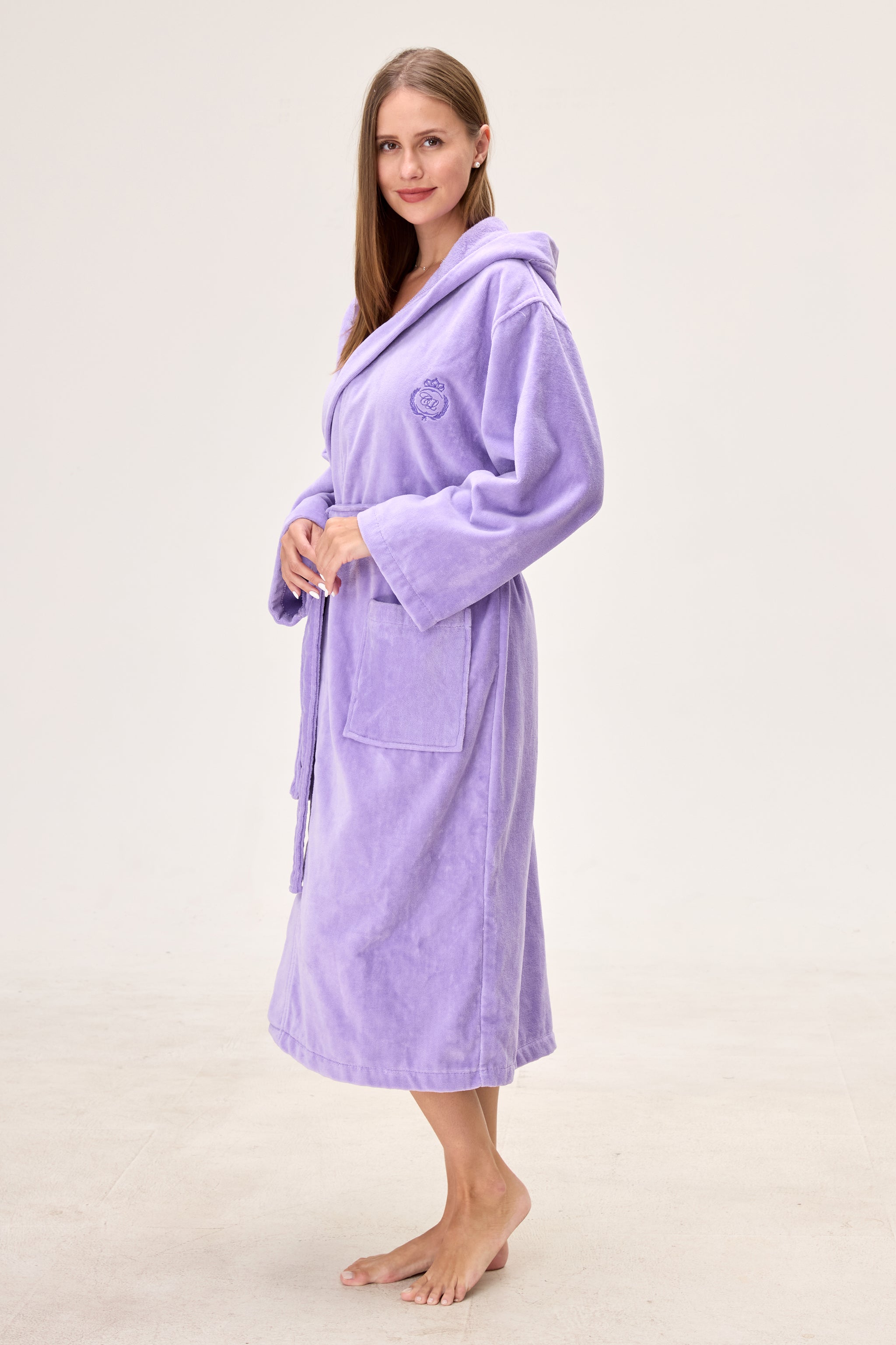 Velvetica™ Turkish Cotton Spa Bathrobe – Lavender Hooded