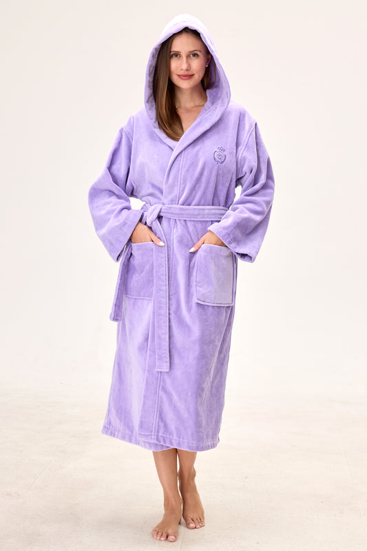Lavender Hooded Turkish Cotton Spa Bathrobe