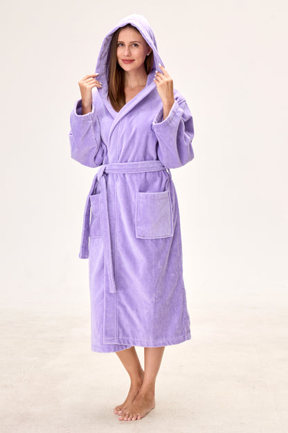 Lavender Hooded Turkish Cotton Spa Bathrobe