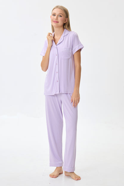 Light Lilac Luxe Modal Silk™ Pajama Set – Short Sleeve & Pants