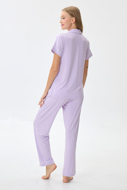 Light Lilac Luxe Modal Silk™ Pajama Set – Short Sleeve & Pants