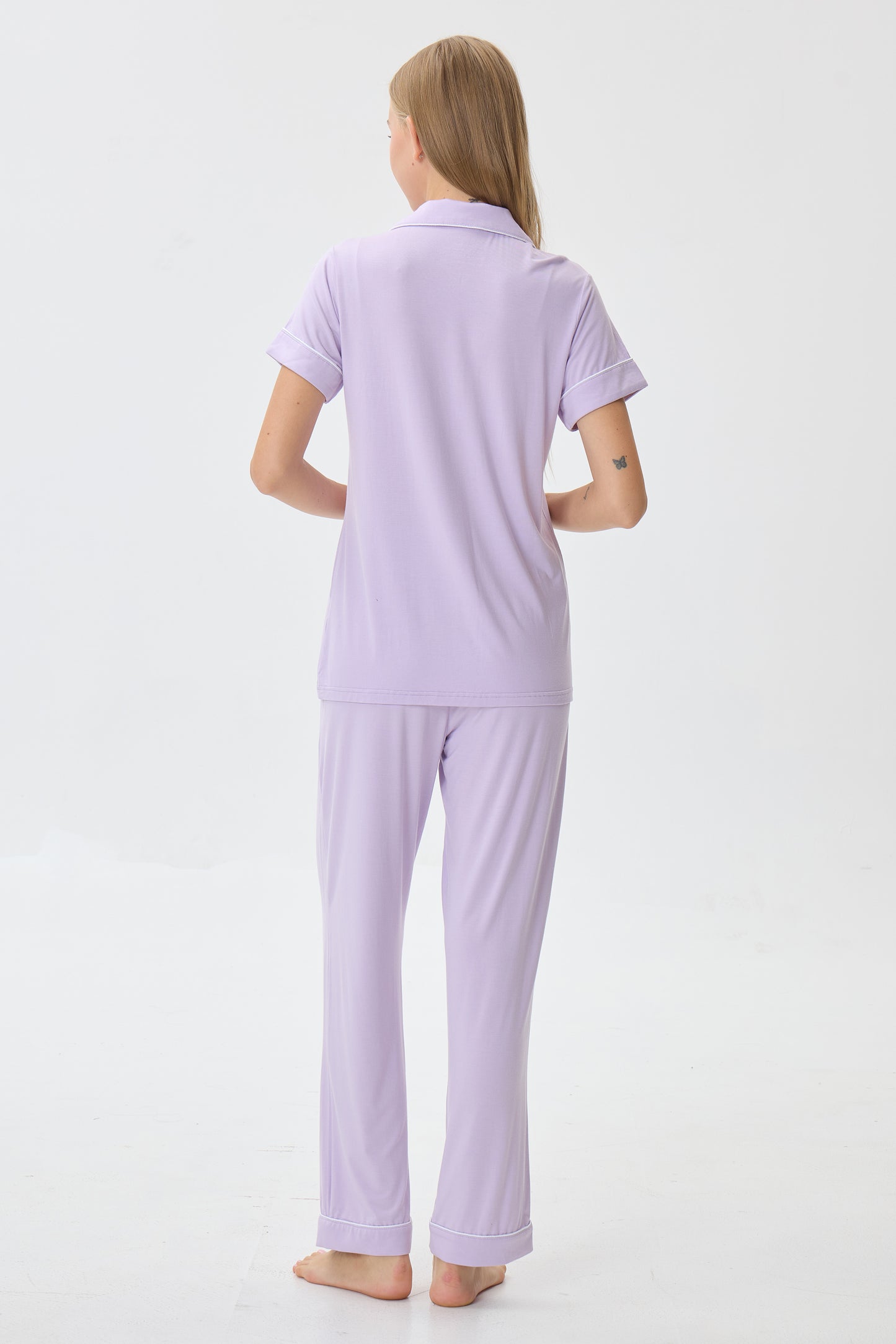 Light Lilac Luxe Modal Silk™ Pajama Set – Short Sleeve & Pants
