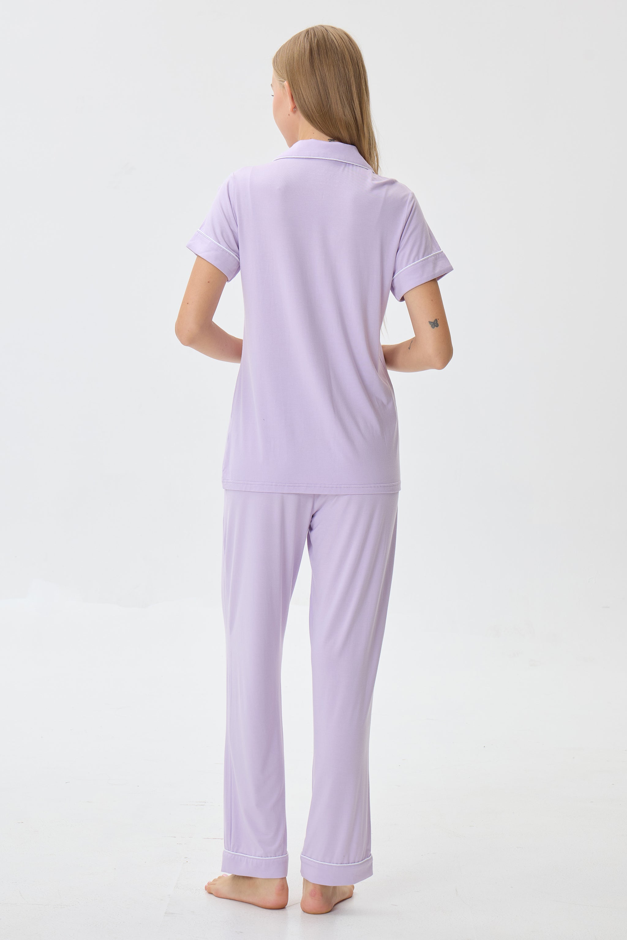 Light Lilac Luxe Modal Silk™ Pajama Set – Short Sleeve & Pants - Crescentt