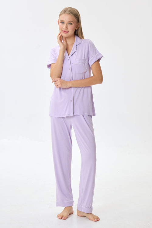 Light Lilac Luxe Modal Silk™ Pajama Set – Short Sleeve & Pants