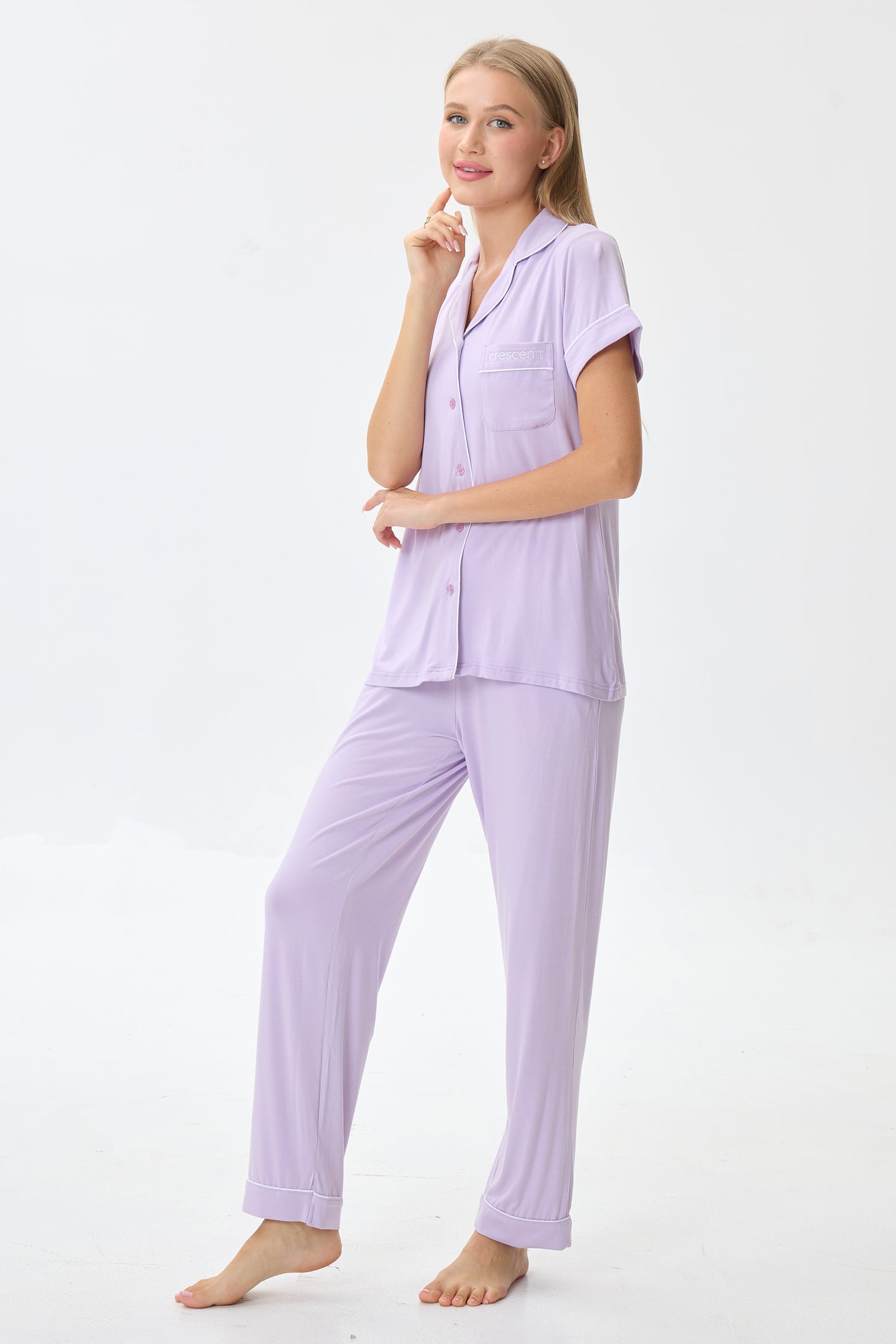 Light Lilac Luxe Modal Silk™ Pajama Set – Short Sleeve & Pants