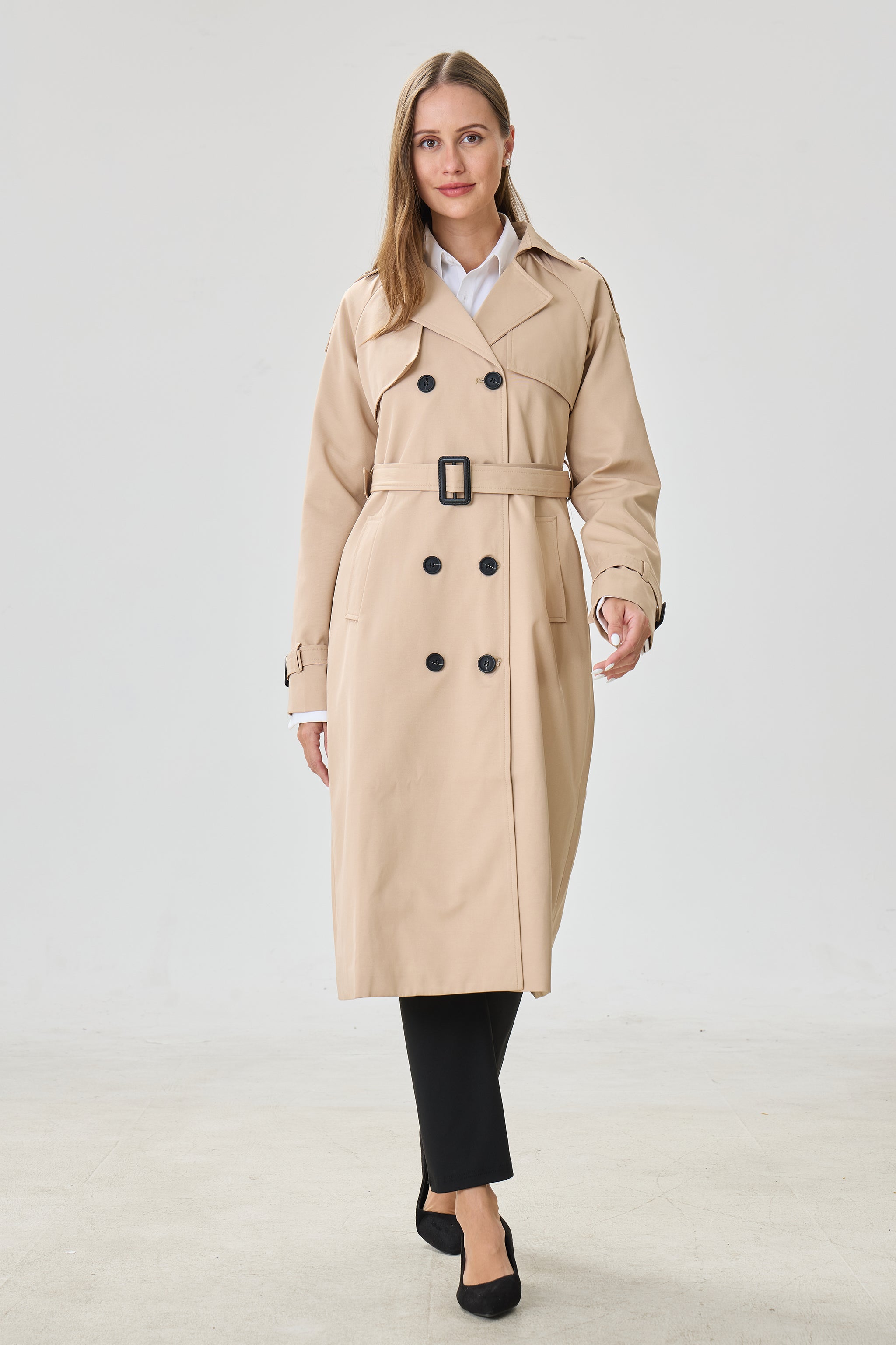 Light Khaki Marquise™ Water-Resistant Trench Coat - Crescentt