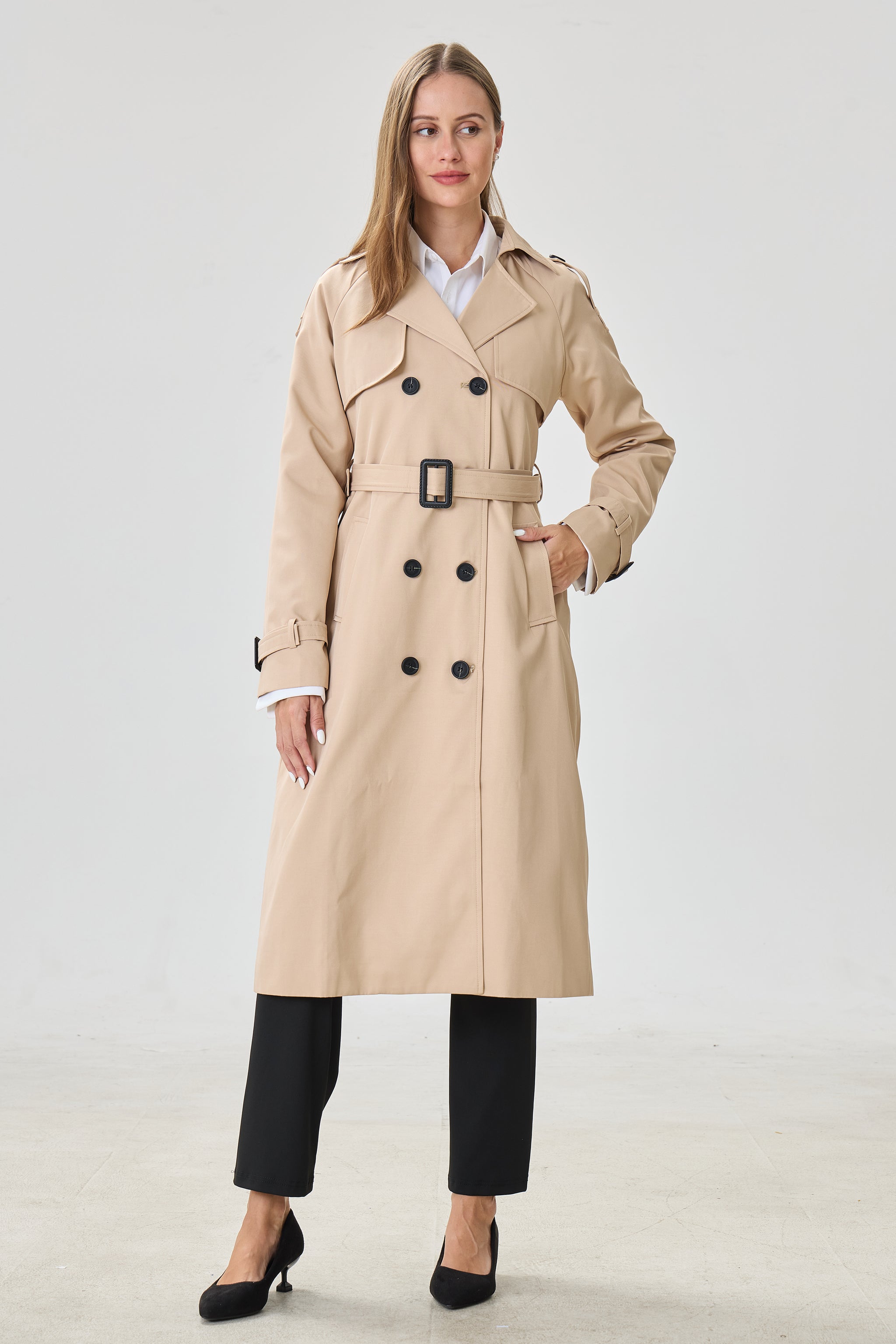 Light Khaki Marquise™ Water-Resistant Trench Coat - Crescentt