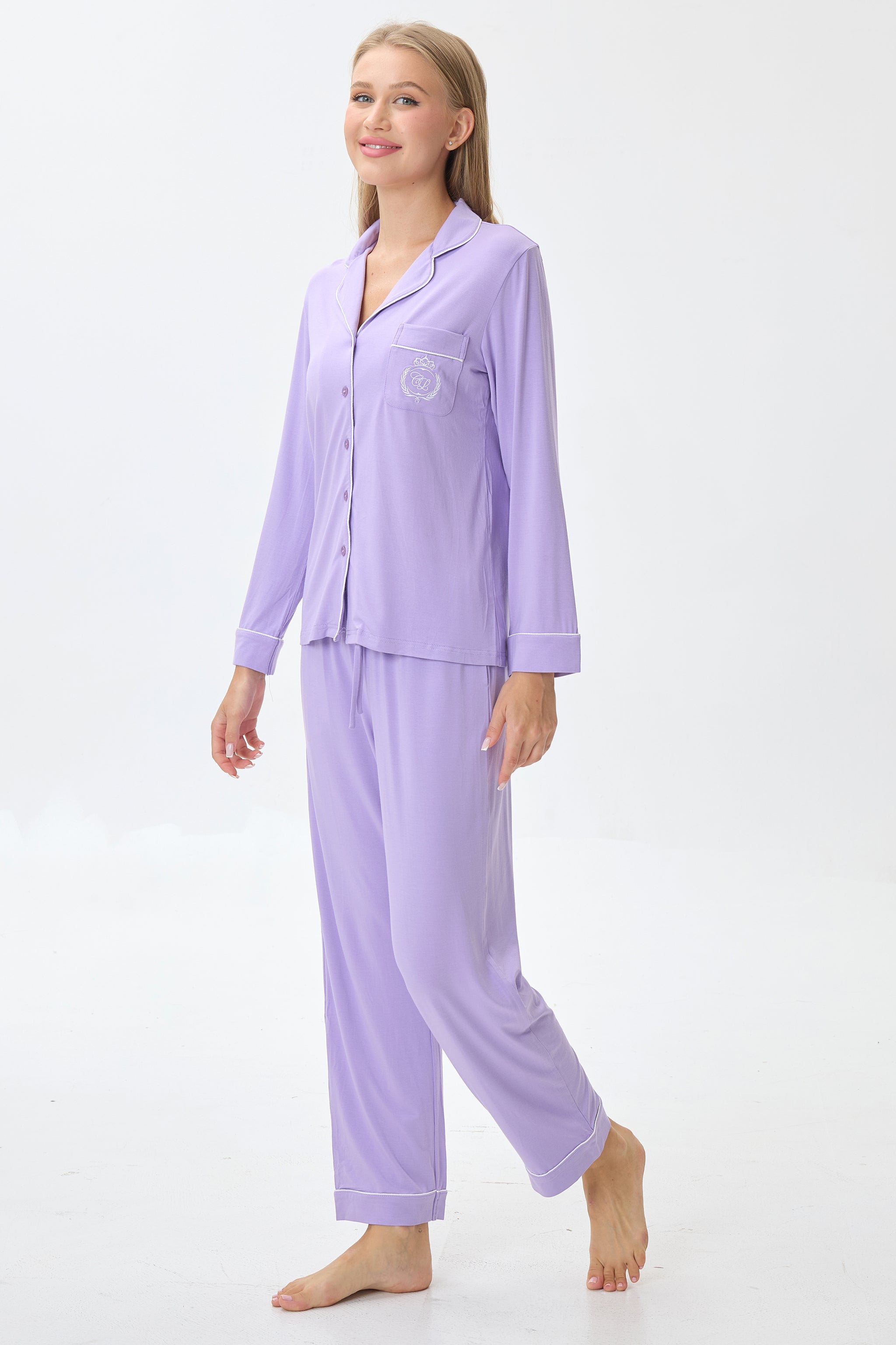 Lilac Bamboo Silk™ Pajama Set – Long Sleeve & Pants - Crescentt