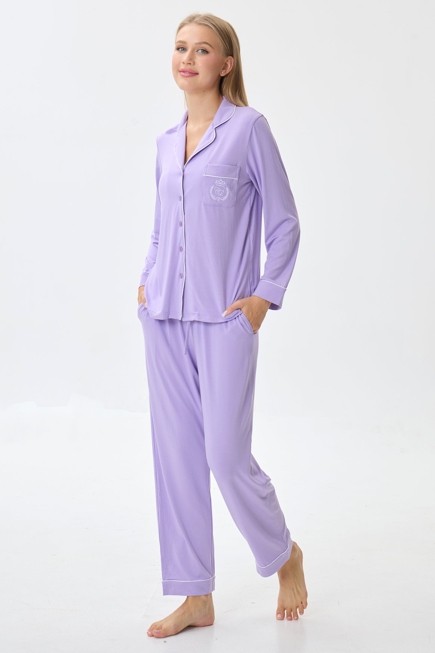 Lilac Bamboo Silk™ Pajama Set – Long Sleeve & Pants