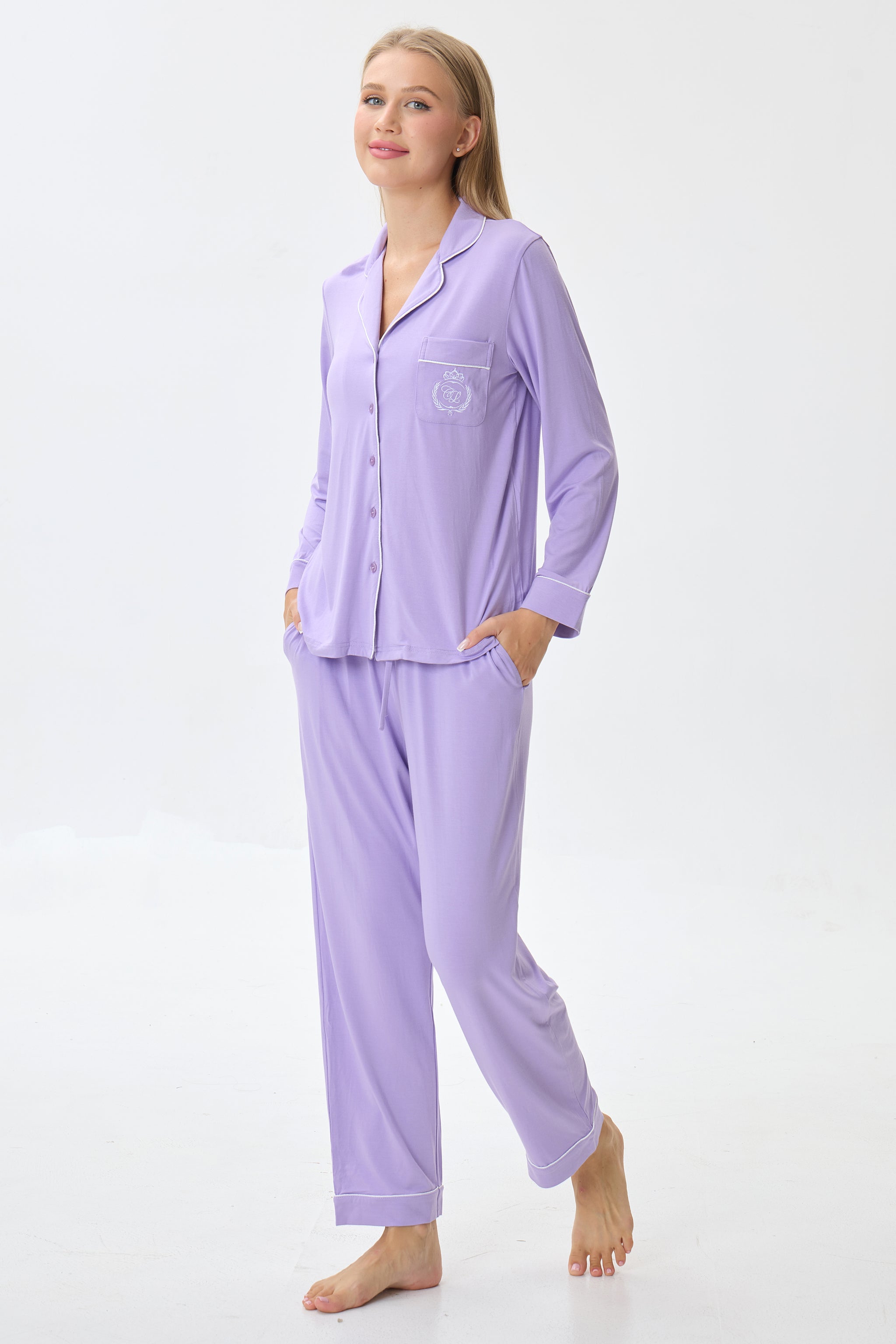 Lilac Bamboo Silk™ Pajama Set – Long Sleeve & Pants - Crescentt