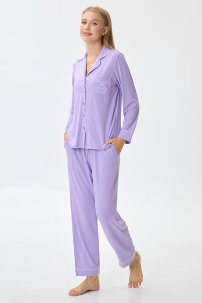 Lilac Bamboo Silk™ Pajama Set – Long Sleeve & Pants