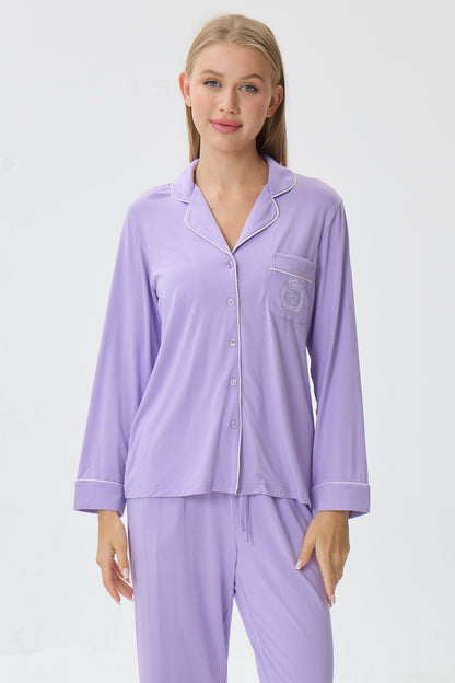 Lilac Bamboo Silk™ Pajama Set – Long Sleeve & Pants