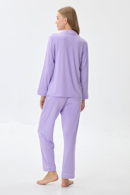 Lilac Bamboo Silk™ Pajama Set – Long Sleeve & Pants