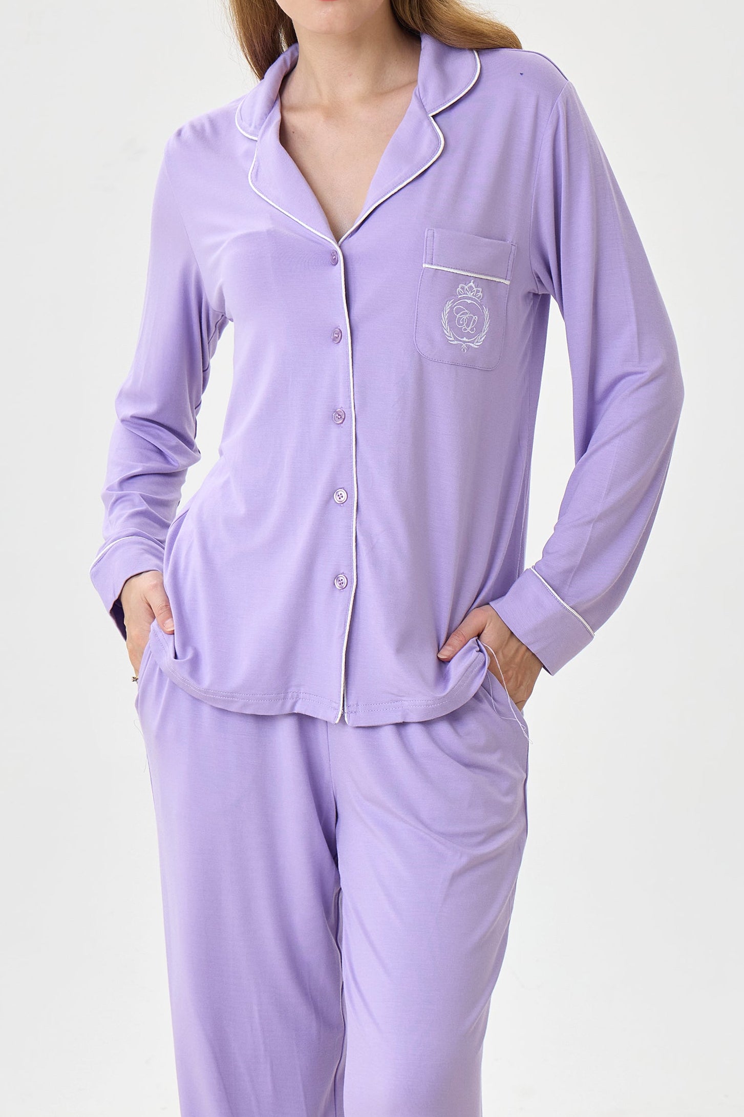 Lilac Bamboo Silk™ Pajama Set – Long Sleeve & Pants - Crescentt