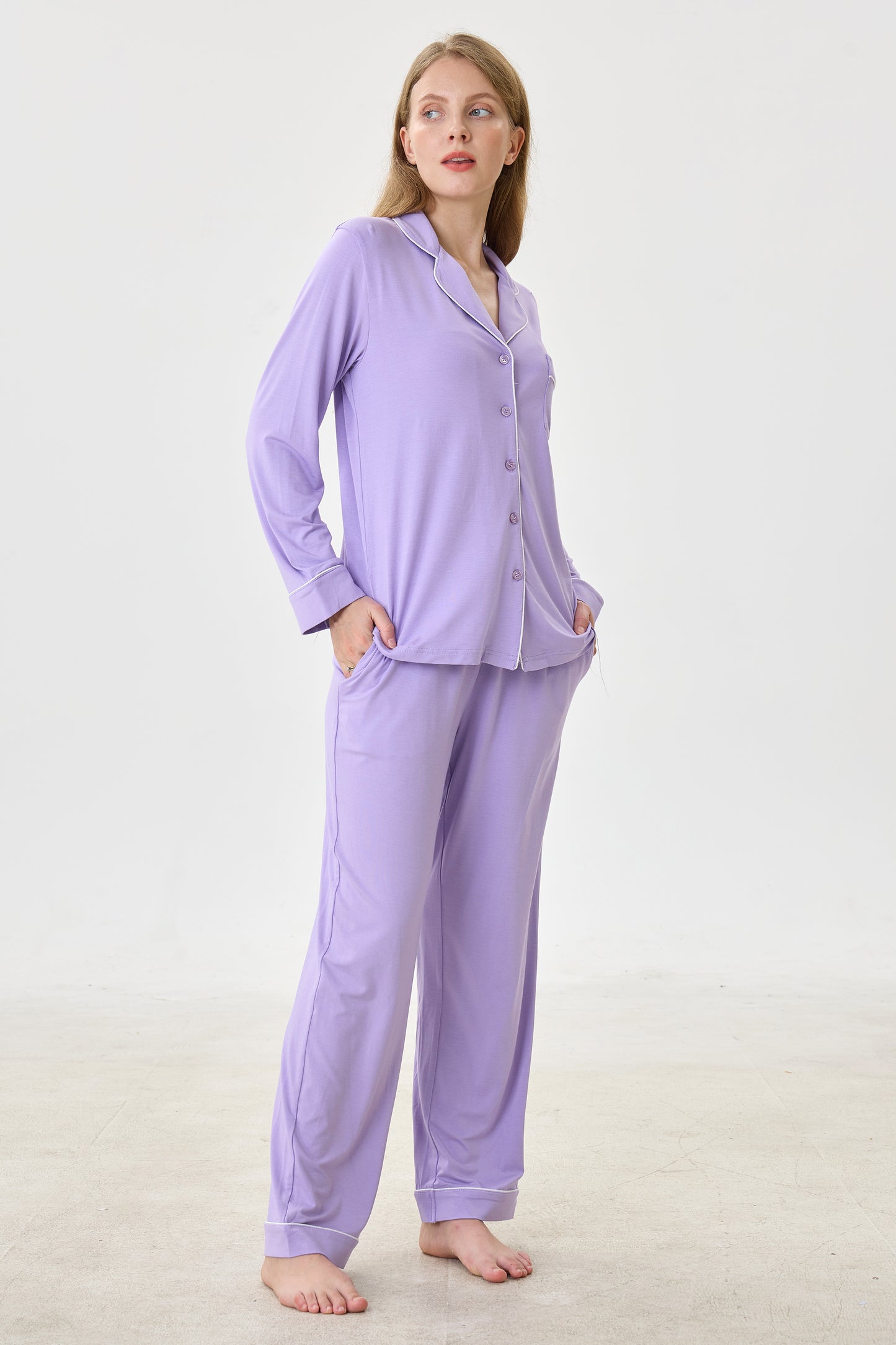Lilac Bamboo Silk™ Pajama Set – Long Sleeve & Pants