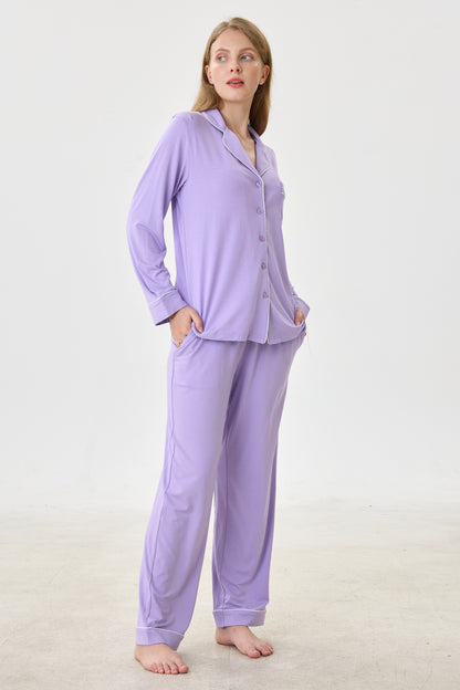 Lilac Bamboo Silk™ Pajama Set – Long Sleeve & Pants