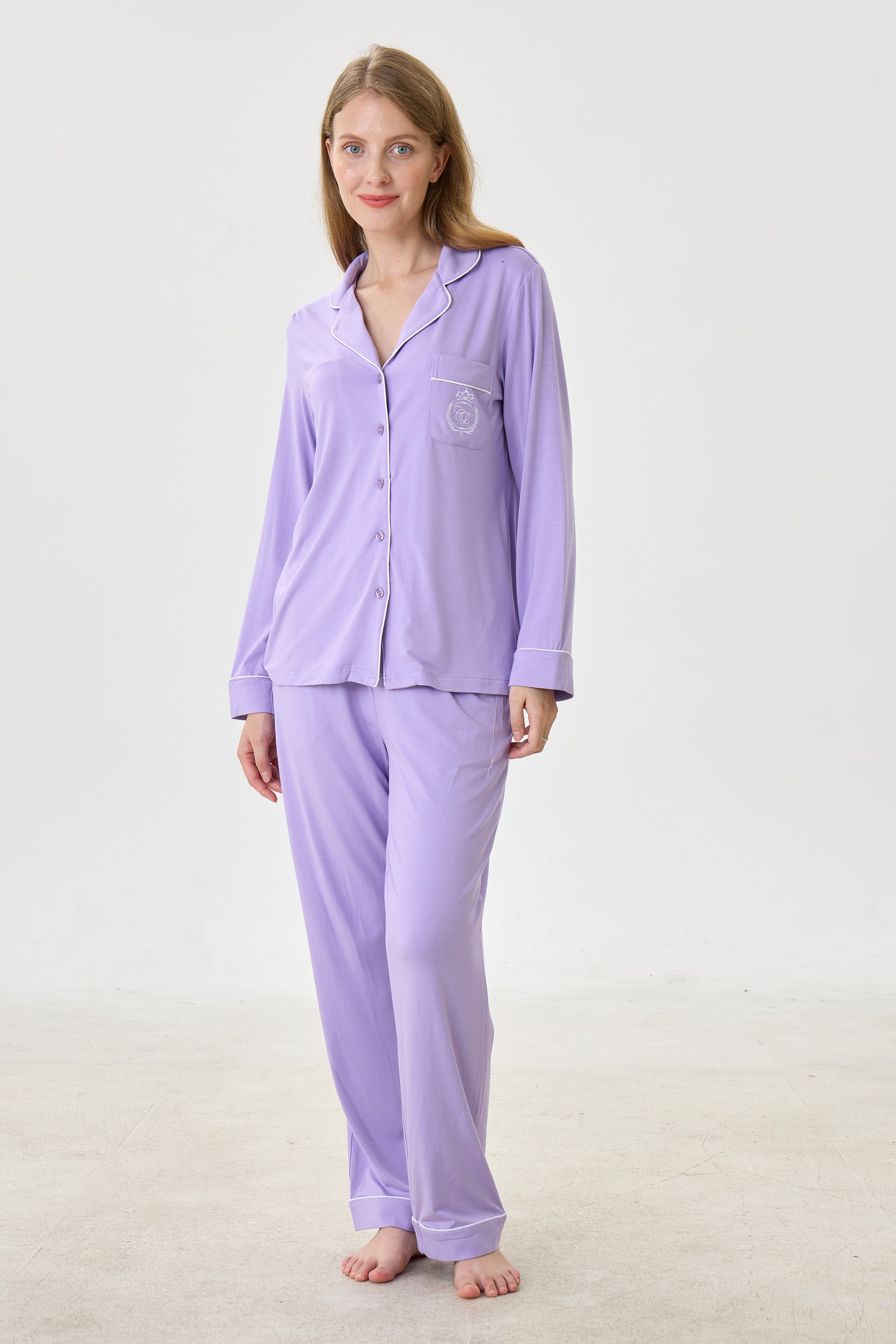 Lilac Bamboo Silk™ Pajama Set – Long Sleeve & Pants - Crescentt