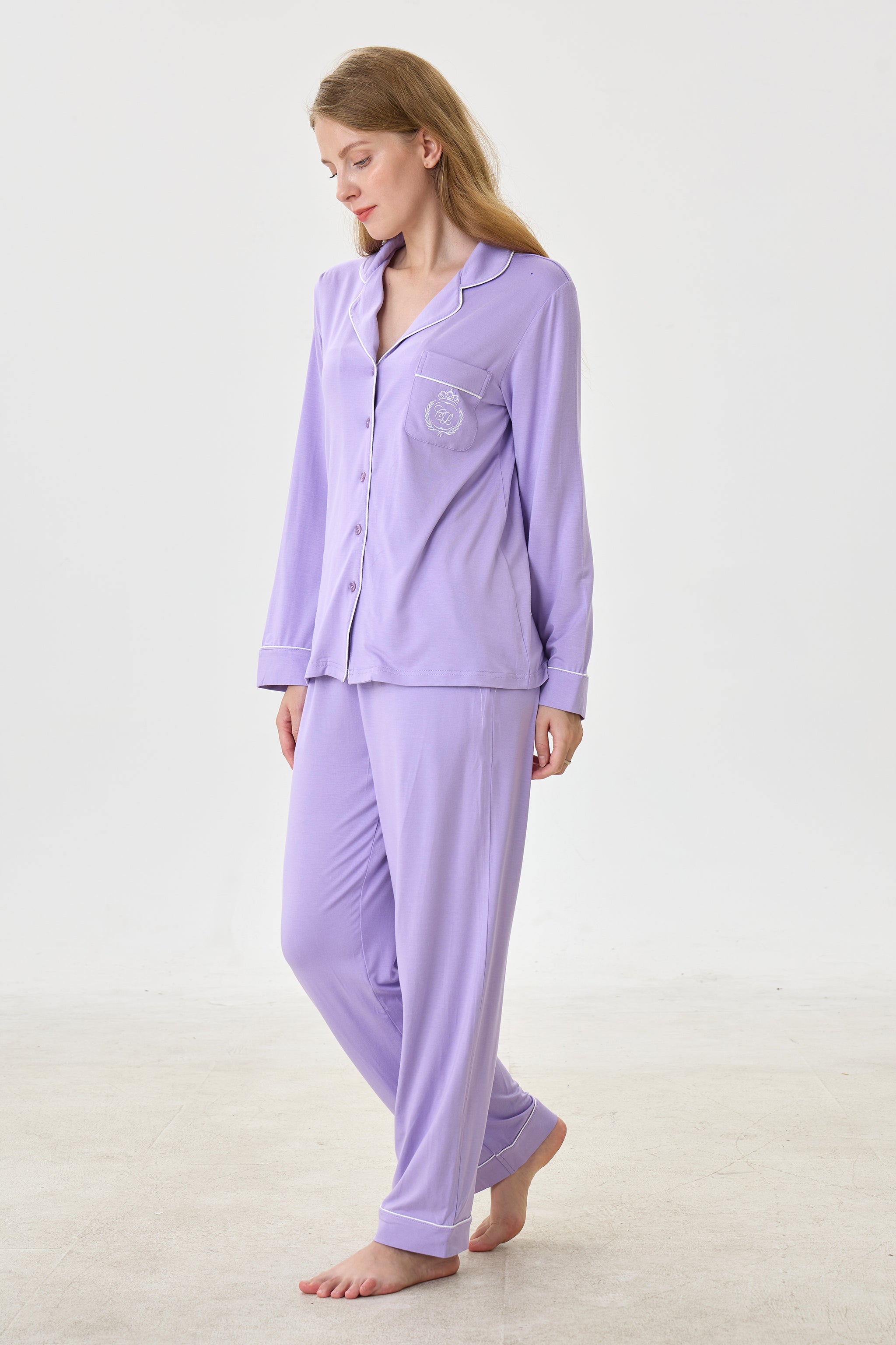 Lilac Bamboo Silk™ Pajama Set – Long Sleeve & Pants - Crescentt
