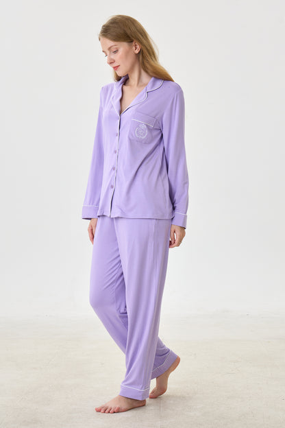 Lilac Bamboo Silk™ Pajama Set – Long Sleeve & Pants
