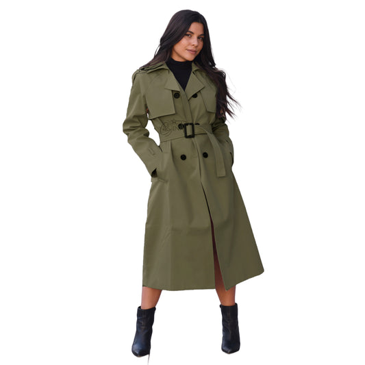 Classic Ladies Trench Coat - Army Green