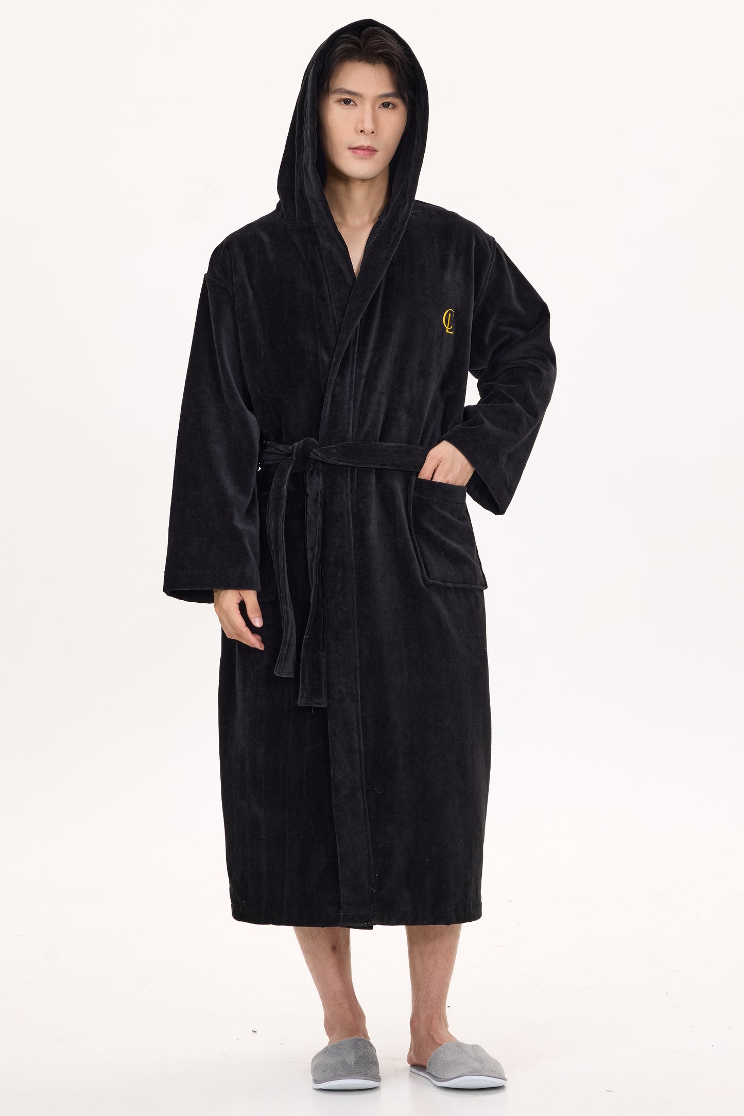 Jet Black Velvetica™ Hooded Luxury Bathrobe