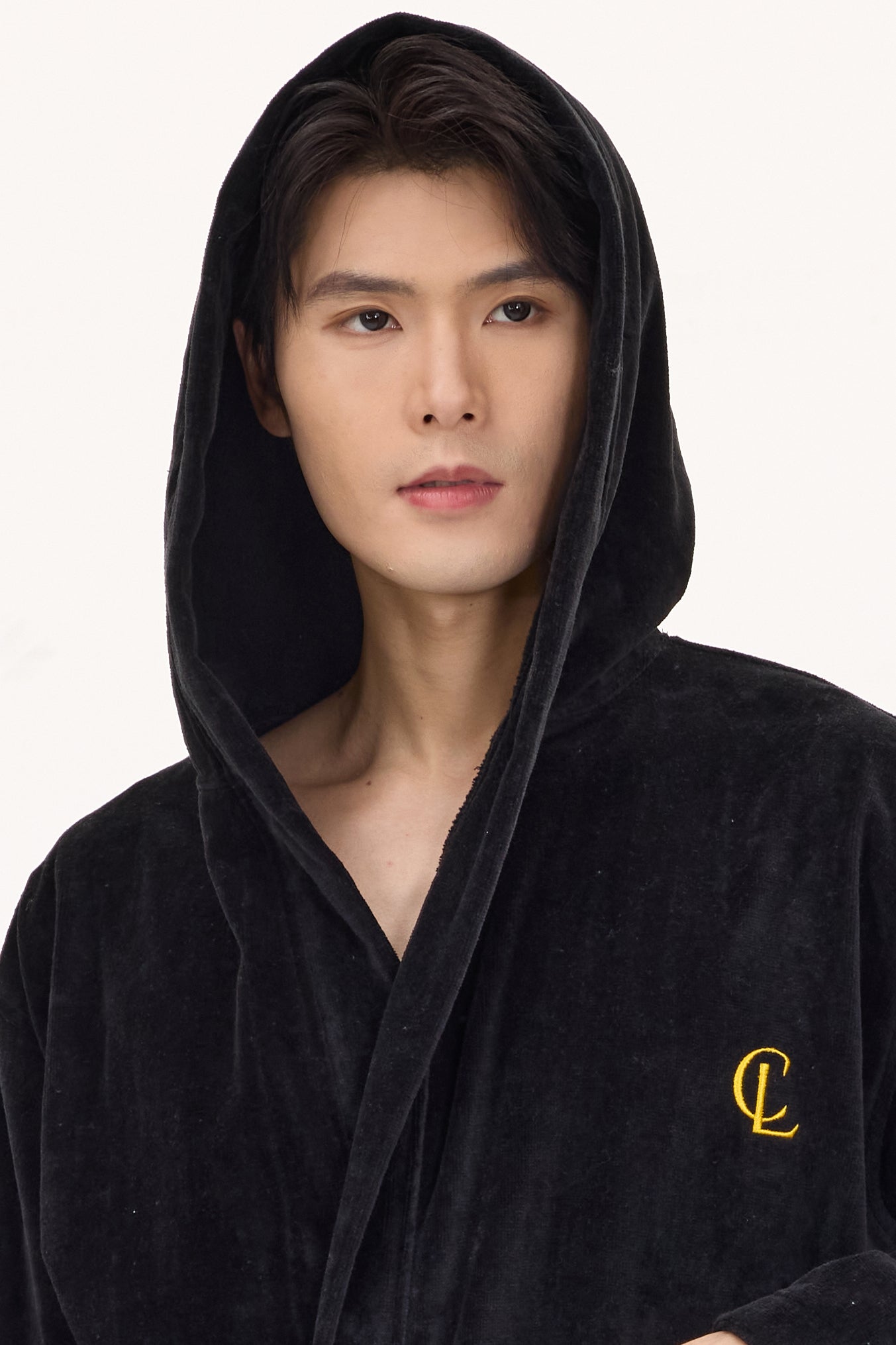 Jet Black Velvetica™ Hooded Luxury Bathrobe - Crescentt