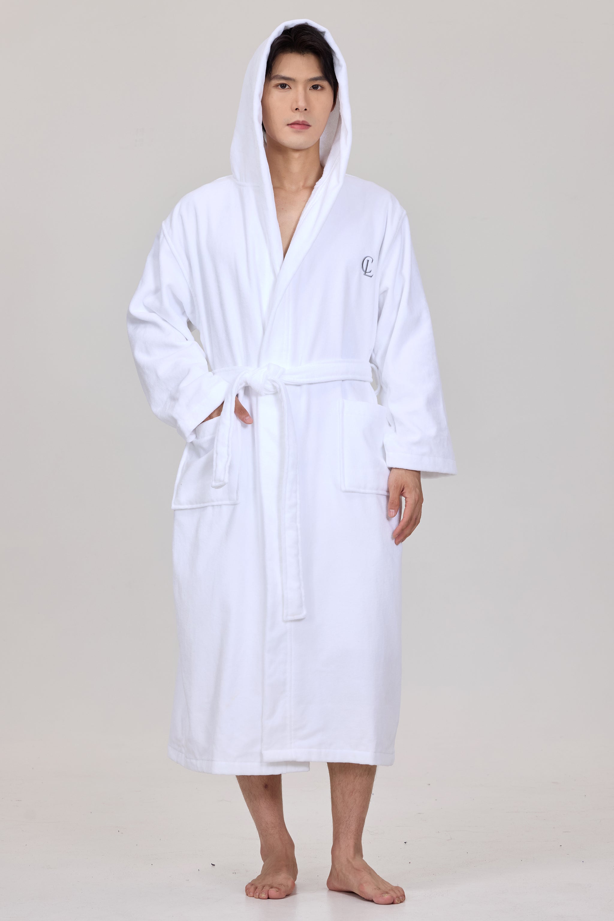 Arctic White Velvetica™ Hooded Luxury Bathrobe - Crescentt