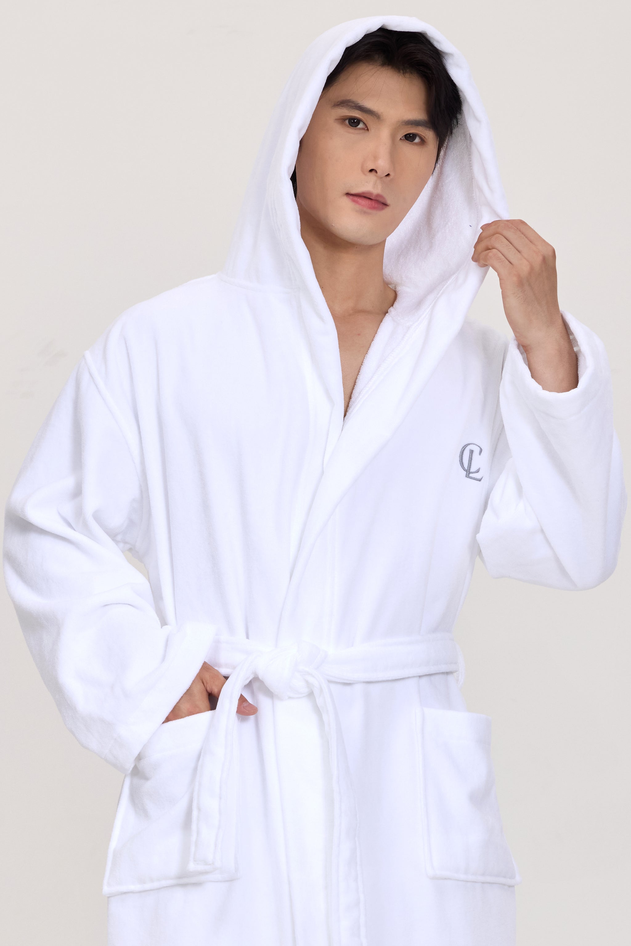 Arctic White Velvetica™ Hooded Luxury Bathrobe - Crescentt