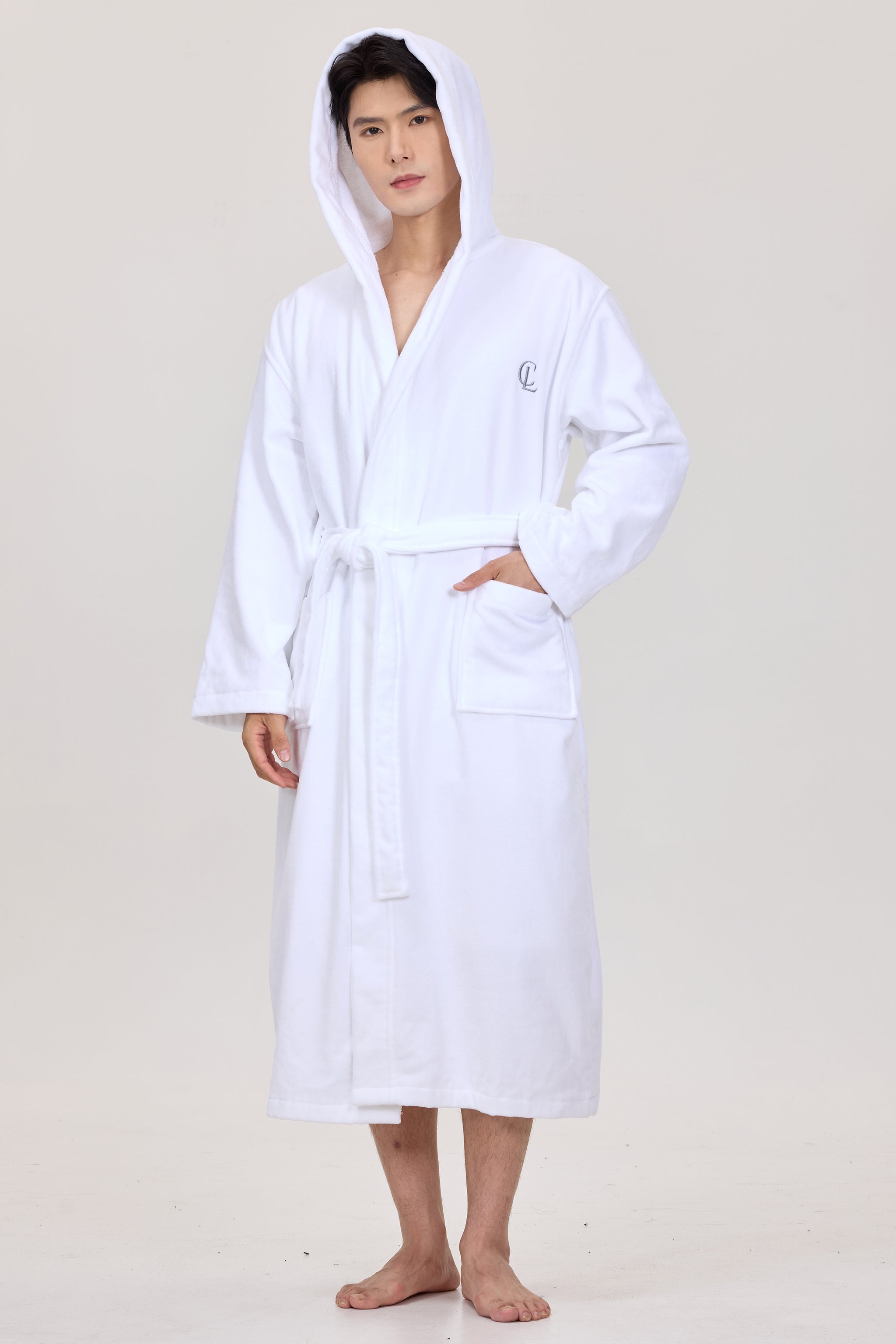 Arctic White Velvetica™ Hooded Luxury Bathrobe - Crescentt