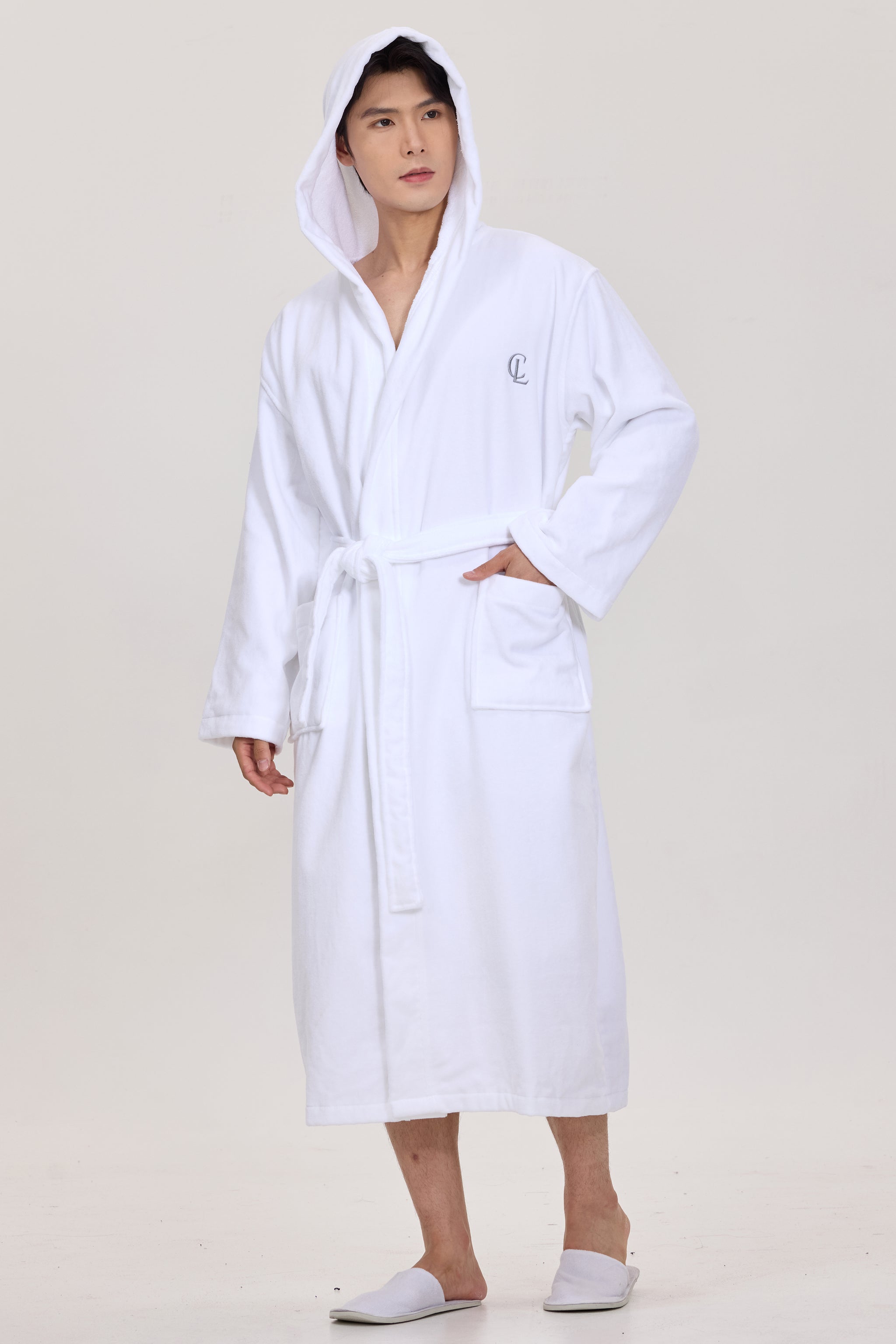 Arctic White Velvetica™ Hooded Luxury Bathrobe - Crescentt