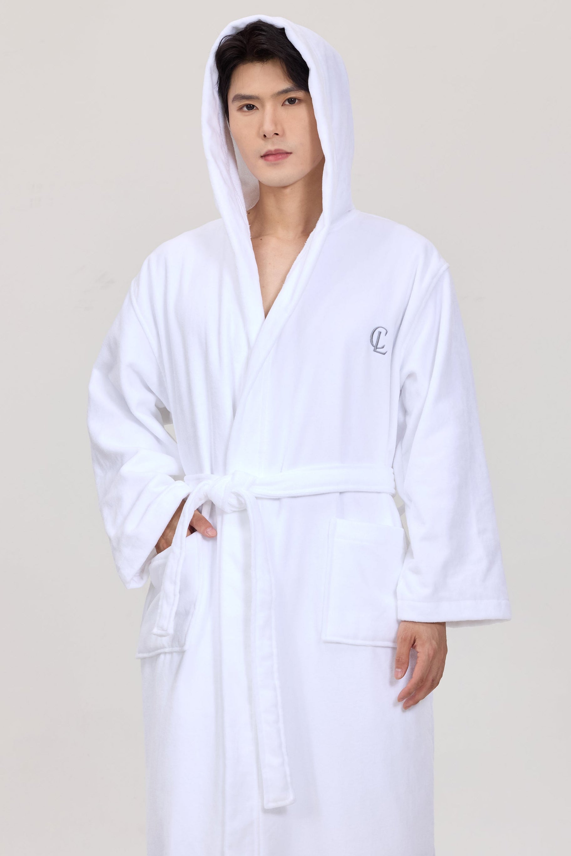 Arctic White Velvetica™ Hooded Luxury Bathrobe - Crescentt