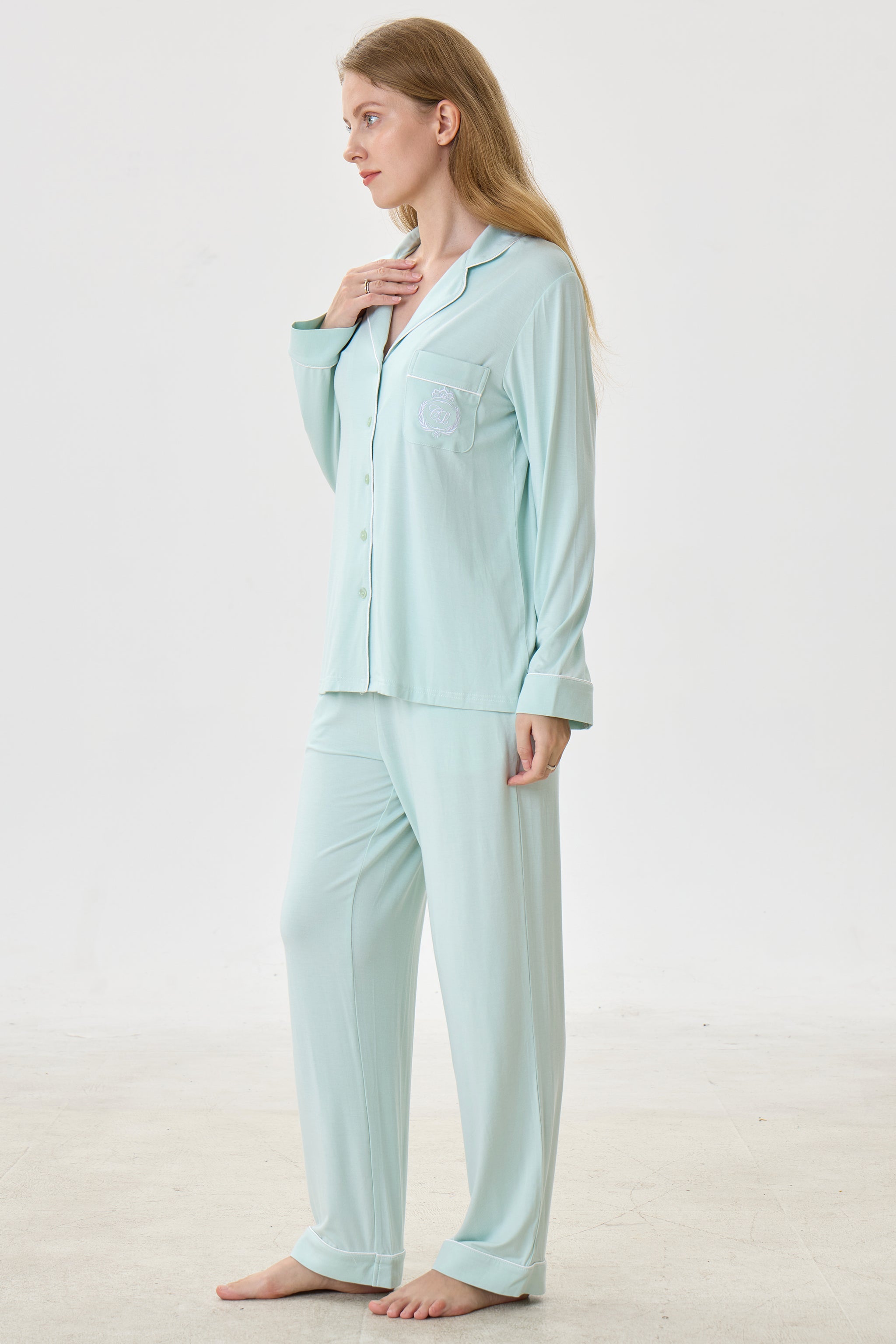Mint Bamboo Silk™ Pajama Set – Long Sleeve & Pants - Crescentt