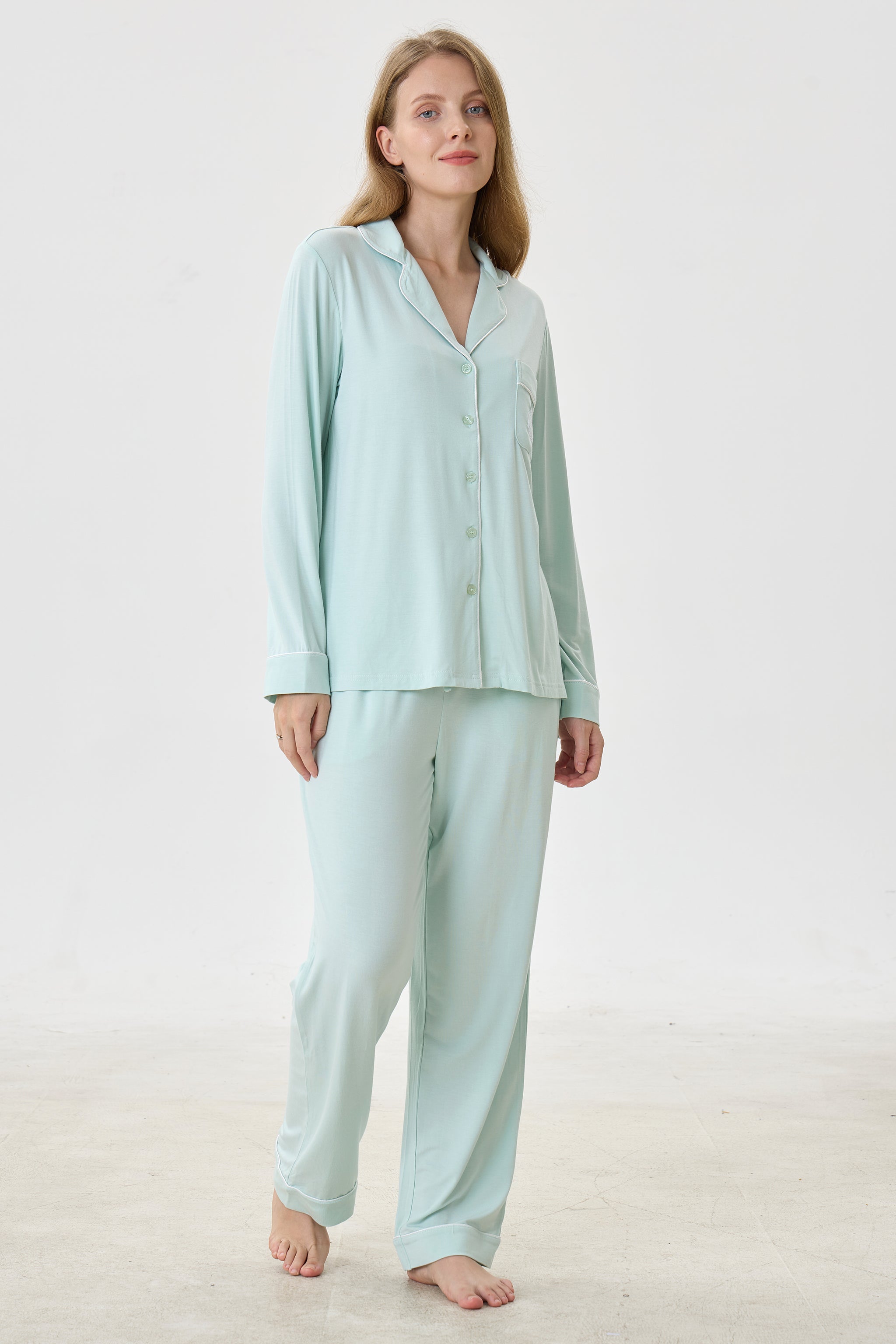 Mint Bamboo Silk™ Pajama Set – Long Sleeve & Pants - Crescentt
