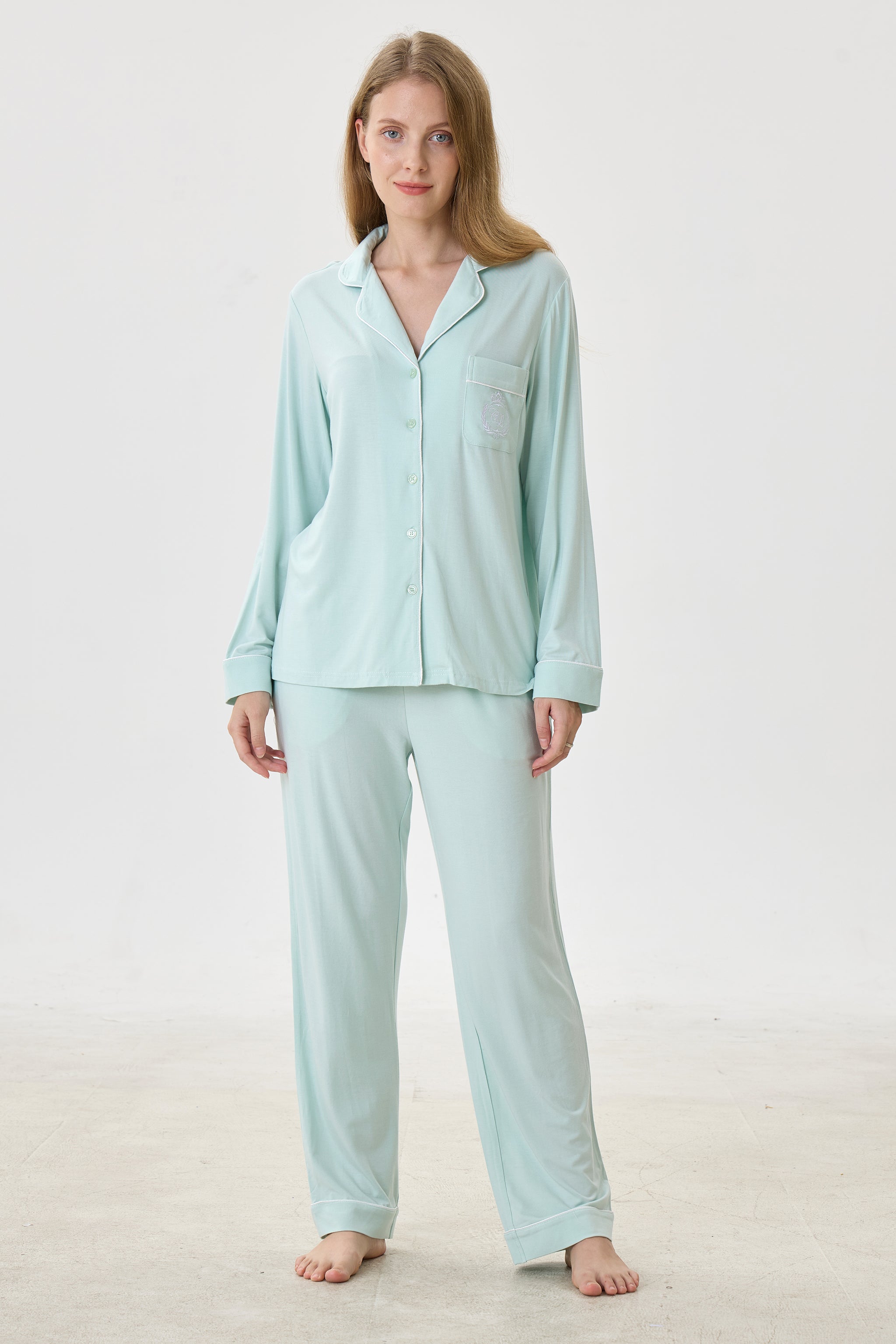 Mint Bamboo Silk™ Pajama Set – Long Sleeve & Pants - Crescentt