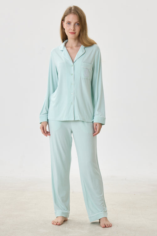 Mint Bamboo Silk™ Pajama Set – Long Sleeve & Pants